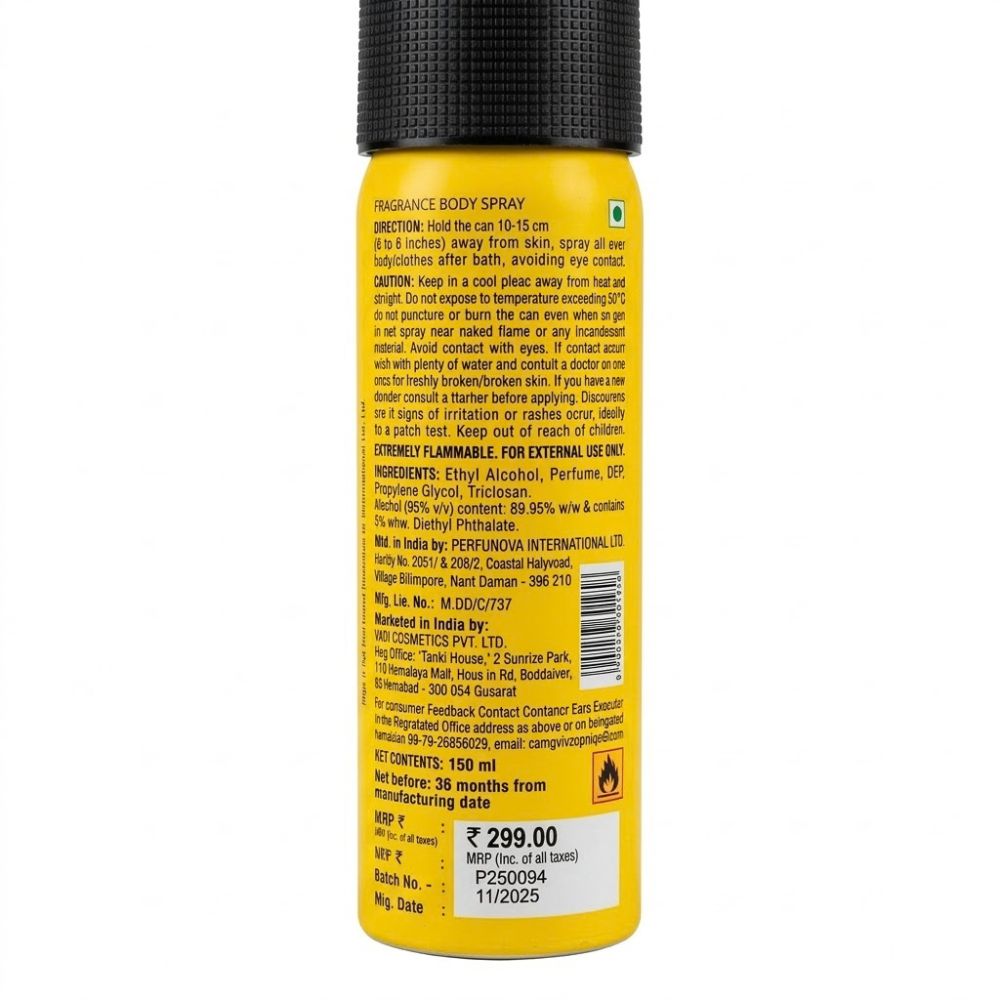 Fogg dynamic body spray 150ml ingredients and price details