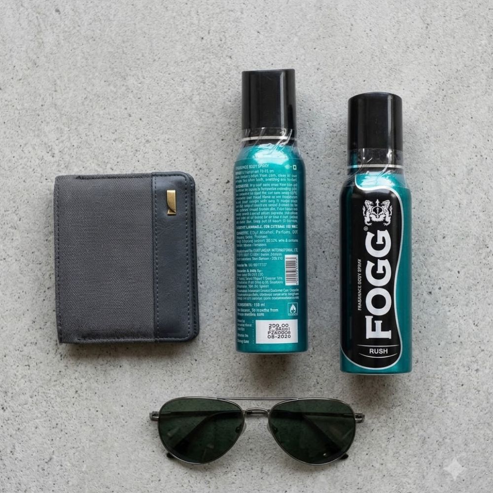 Fogg rush body spray pack of 2 with men grooming accessories